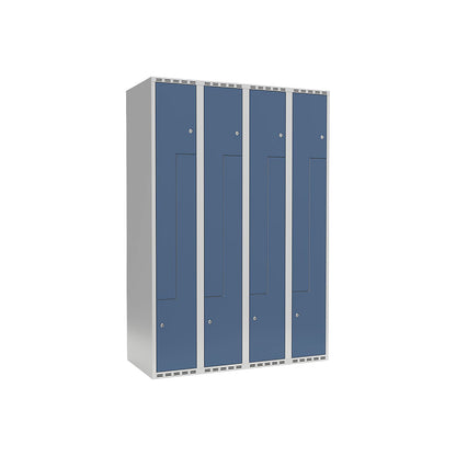 Fydor Z locker, 4 compartments, light grey / brilliant blue, W 1200 mm, 4 compartments, flat roof shape, cylinder lock.