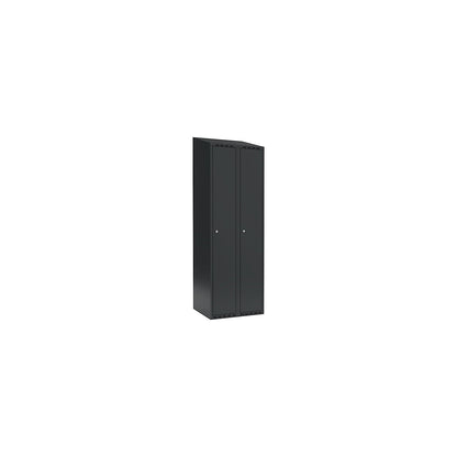 Fydor locker, 2 compartments, charcoal, W 600 mm, sloping roof shape, cylinder lock.