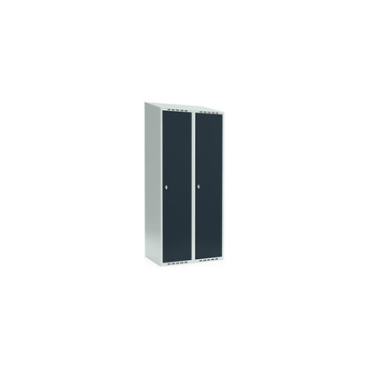 Fydor locker, 2 compartments, light grey / charcoal, W 800 mm, sloping roof shape, padlock.