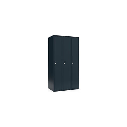Fydor locker, 3 compartments, charcoal, W 900 mm, flat roof shape, padlock.