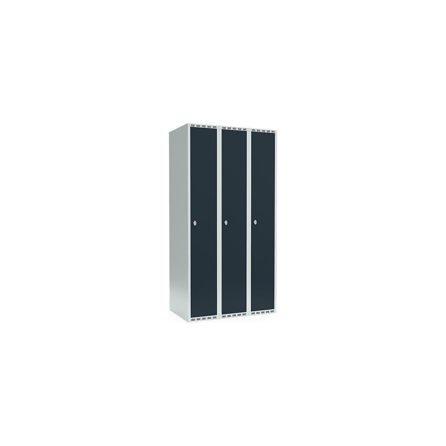 Fydor locker, 3 compartments, light grey / charcoal, W 900 mm, flat roof shape, padlock.