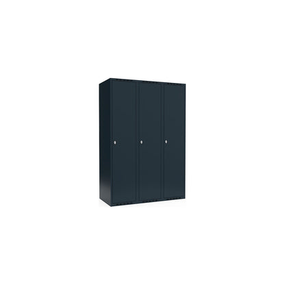 Fydor locker, 3 compartments, charcoal, W 1200 mm, flat roof shape, padlock.
