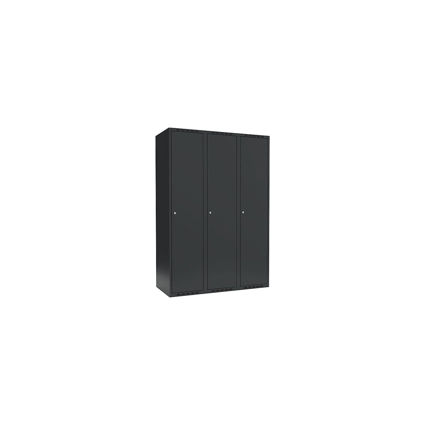 Fydor locker, 3 compartments, charcoal, W 1200 mm, flat roof shape, cylinder lock.