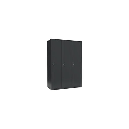 Fydor locker, 3 compartments, charcoal, W 1200 mm, flat roof shape, cylinder lock.