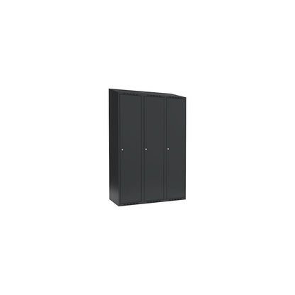 Fydor locker, 3 compartments, charcoal, W 1200 mm, sloping roof shape, cylinder lock.