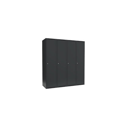 Fydor locker, 4 compartments, charcoal, W 1200 mm, flat roof shape, cylinder lock.