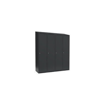 Fydor locker, 4 compartments, charcoal, W 1200 mm, sloping roof shape, cylinder lock.