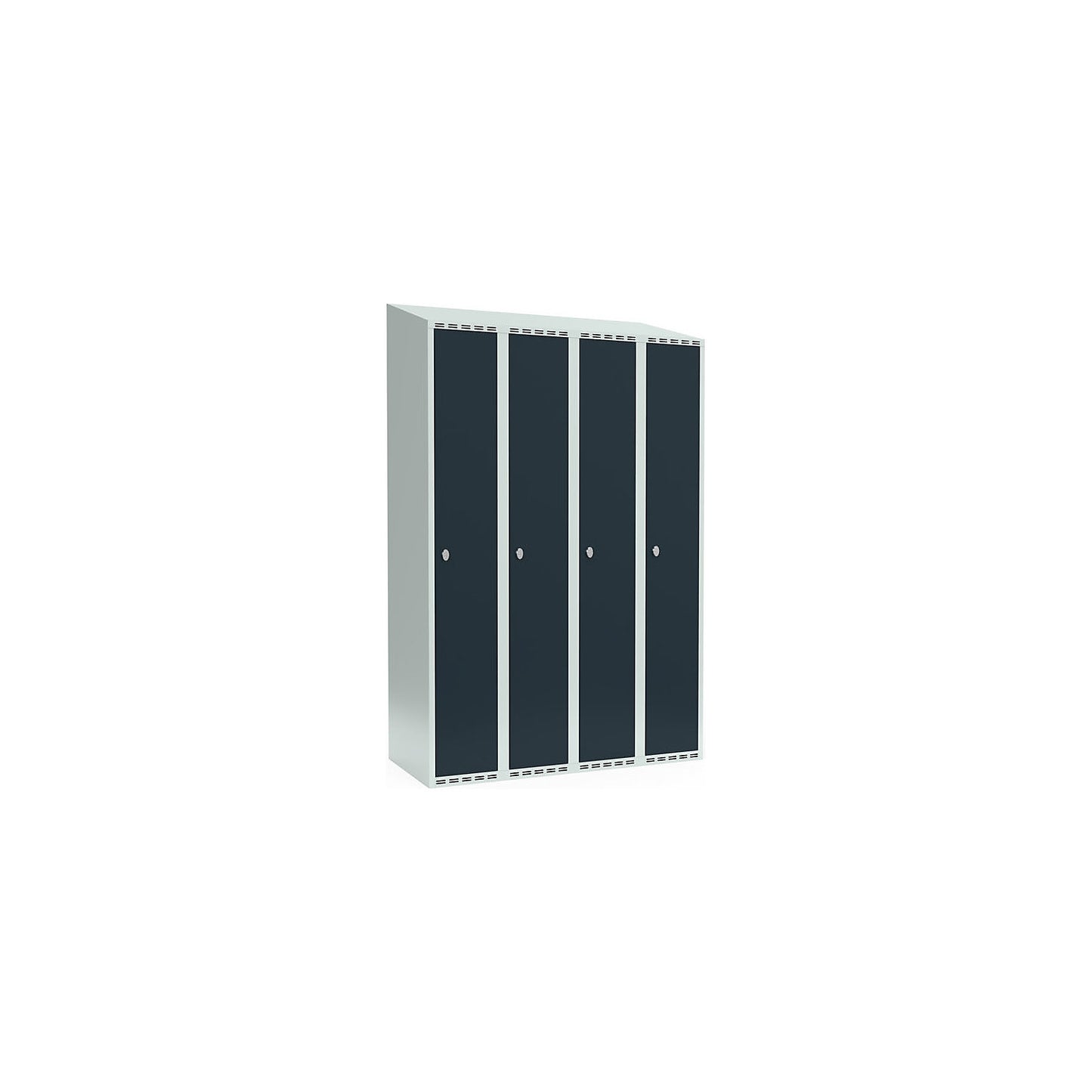 Fydor locker, 4 compartments, light grey / charcoal, W 1200 mm, sloping roof shape, padlock.