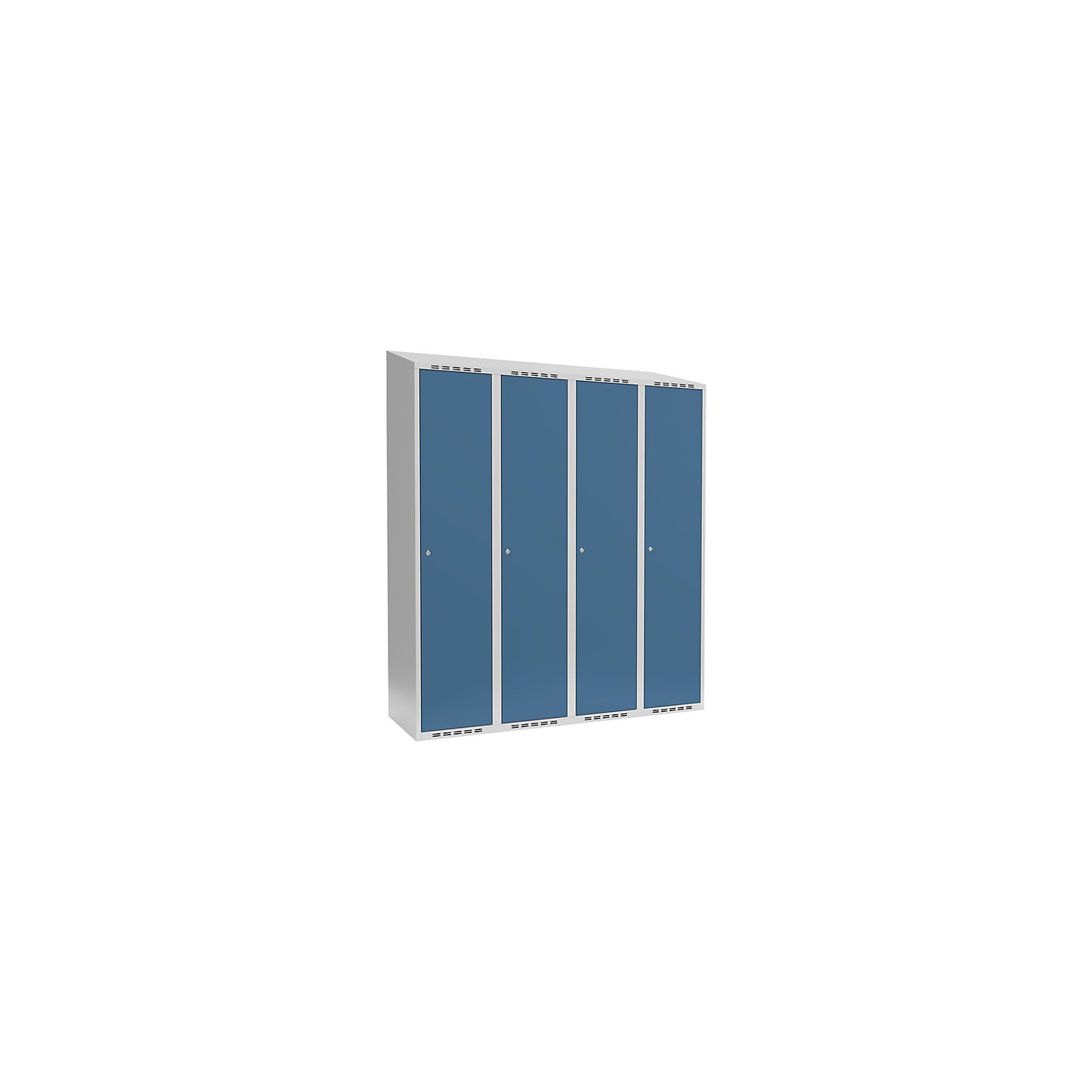 Fydor locker, 4 compartments, light grey / brilliant blue, W 1200 mm, sloping roof shape, cylinder lock.