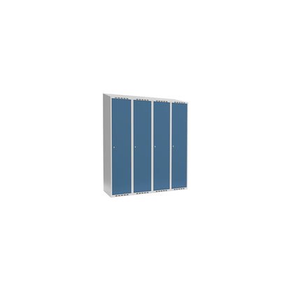 Fydor locker, 4 compartments, light grey / brilliant blue, W 1200 mm, sloping roof shape, cylinder lock.