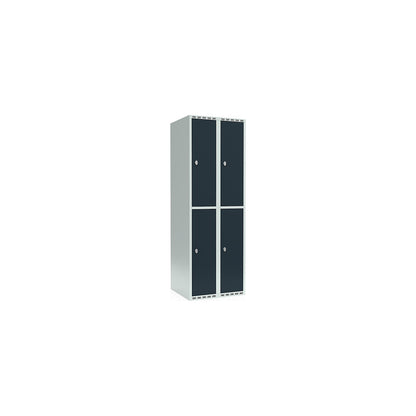 Fydor double deck clothes locker, 2 compartments, light grey / charcoal, W 600 mm, 2 compartments, flat roof shape, padlock.