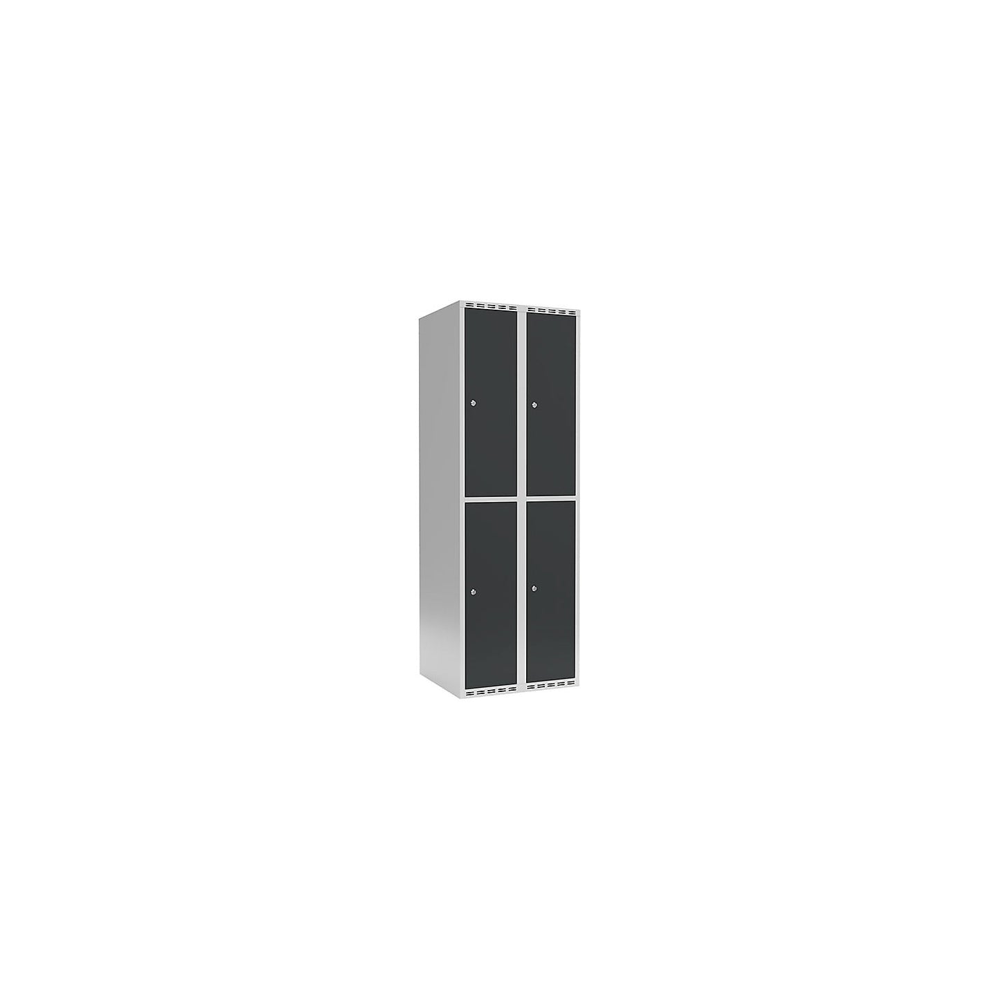Fydor double deck clothes locker, 2 compartments, light grey / charcoal, W 600 mm, 2 compartments, flat roof shape, cylinder lock.