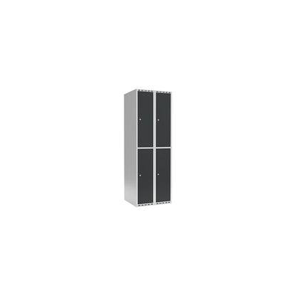 Fydor double deck clothes locker, 2 compartments, light grey / charcoal, W 600 mm, 2 compartments, flat roof shape, cylinder lock.