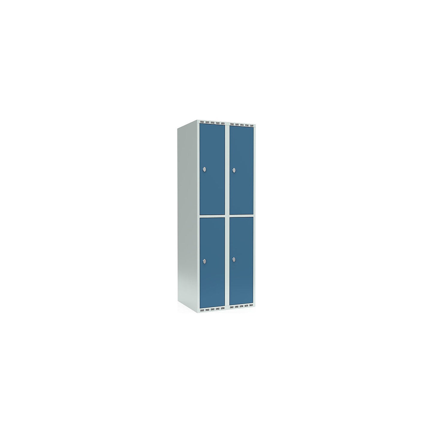 Fydor double deck clothes locker, 2 compartments, light grey / brilliant blue, W 600 mm, 2 compartments, flat roof shape, padlock.