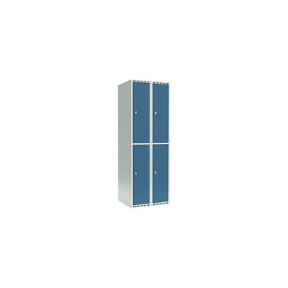 Fydor double deck clothes locker, 2 compartments, light grey / brilliant blue, W 600 mm, 2 compartments, flat roof shape, padlock.