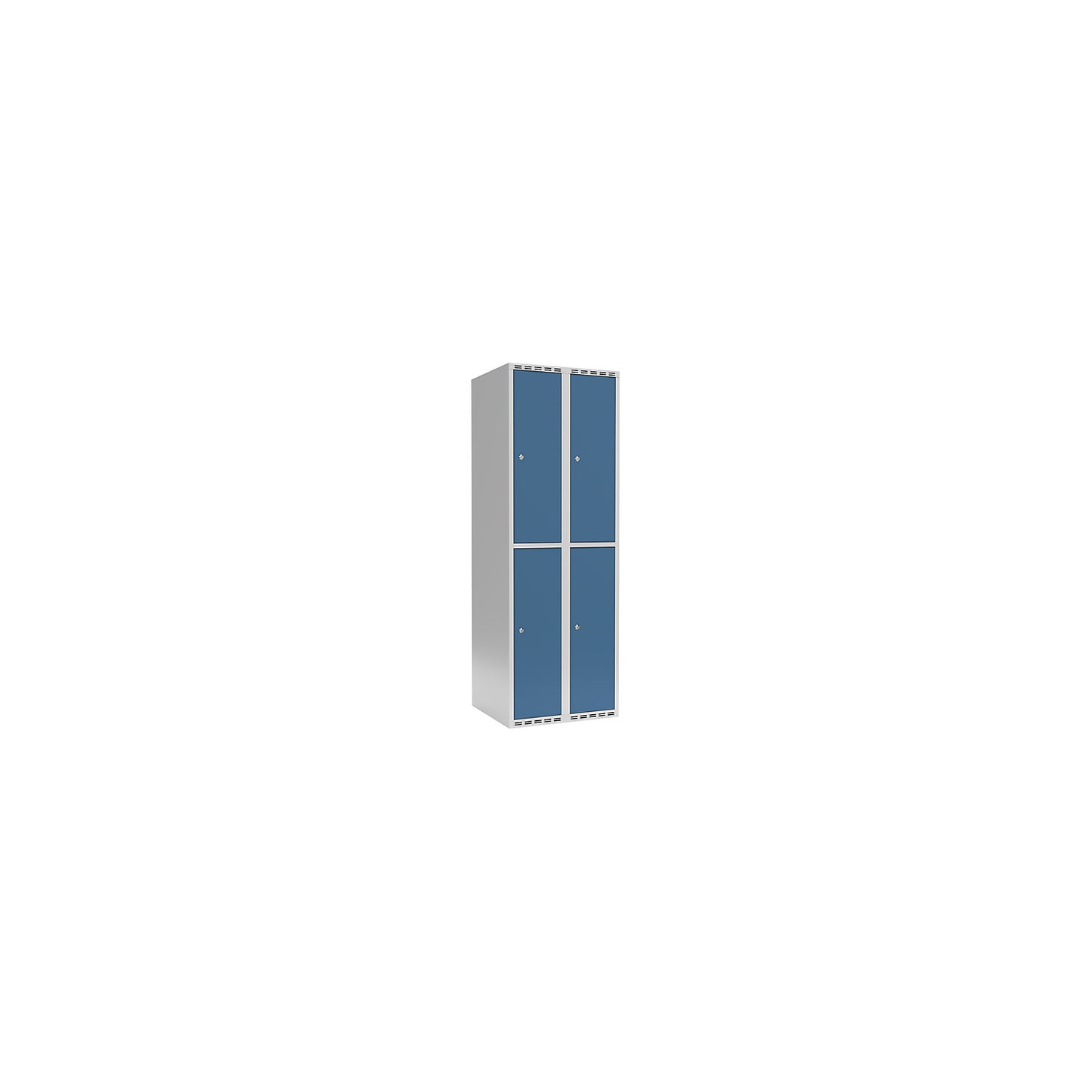 Fydor double deck clothes locker, 2 compartments, light grey / brilliant blue, W 600 mm, 2 compartments, flat roof shape, cylinder lock.