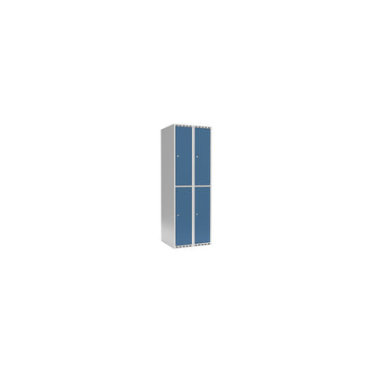 Fydor double deck clothes locker, 2 compartments, light grey / brilliant blue, W 600 mm, 2 compartments, flat roof shape, cylinder lock.