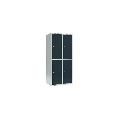 Fydor double deck clothes locker, 2 compartments, light grey / charcoal, W 800 mm, 2 compartments, flat roof shape, padlock.