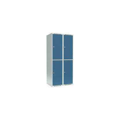Fydor double deck clothes locker, 2 compartments, light grey / brilliant blue, W 800 mm, 2 compartments, flat roof shape, padlock.