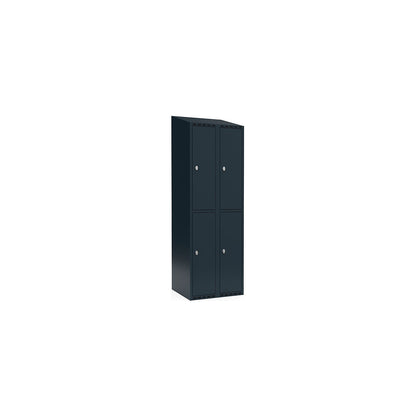Fydor double deck clothes locker, 2 compartments, charcoal, W 600 mm, 2 compartments, sloping roof shape, padlock.