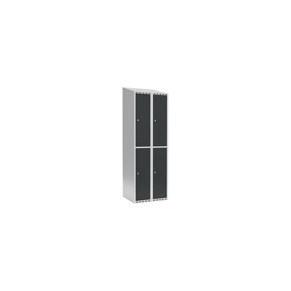 Fydor double deck clothes locker, 2 compartments, light grey / charcoal, W 600 mm, 2 compartments, sloping roof shape, cylinder lock.