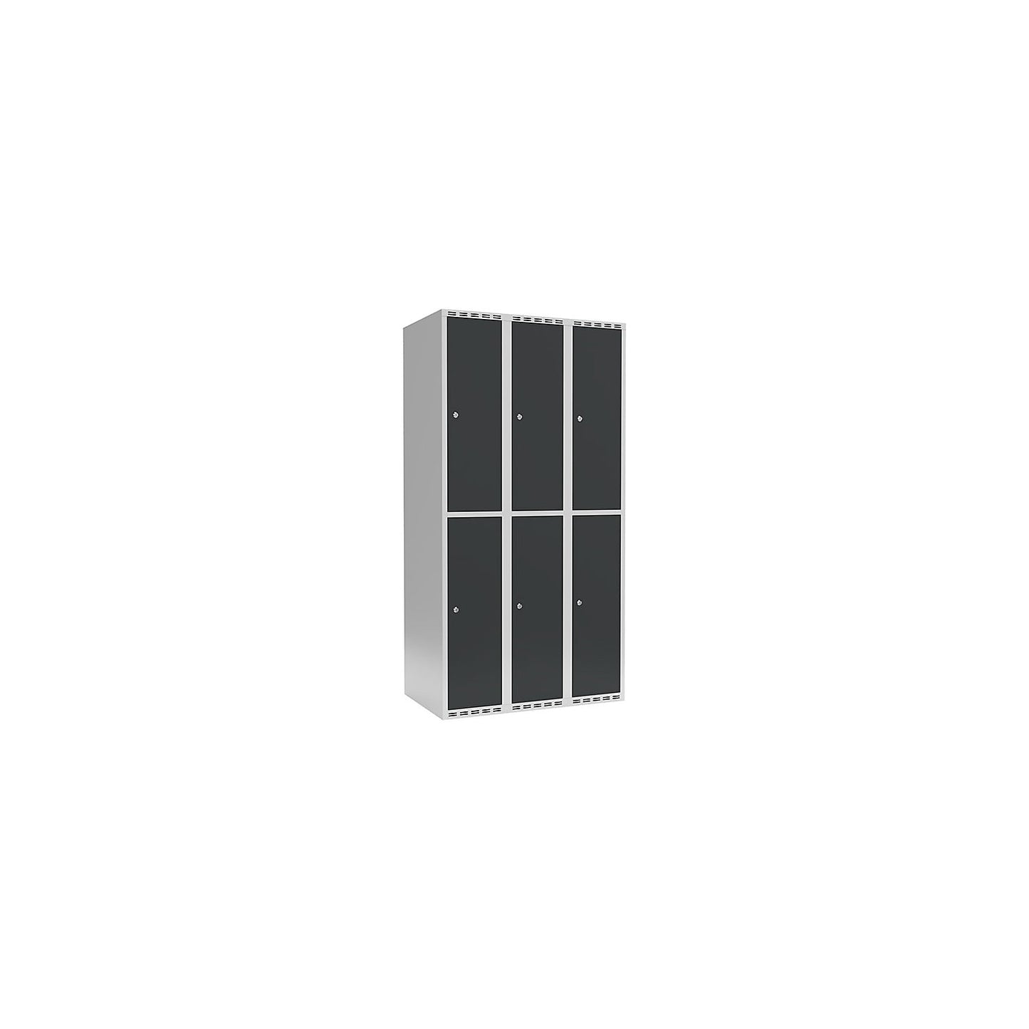 Fydor double deck clothes locker, 3 compartments, light grey / charcoal, W 900 mm, 3 compartments, flat roof shape, cylinder lock.