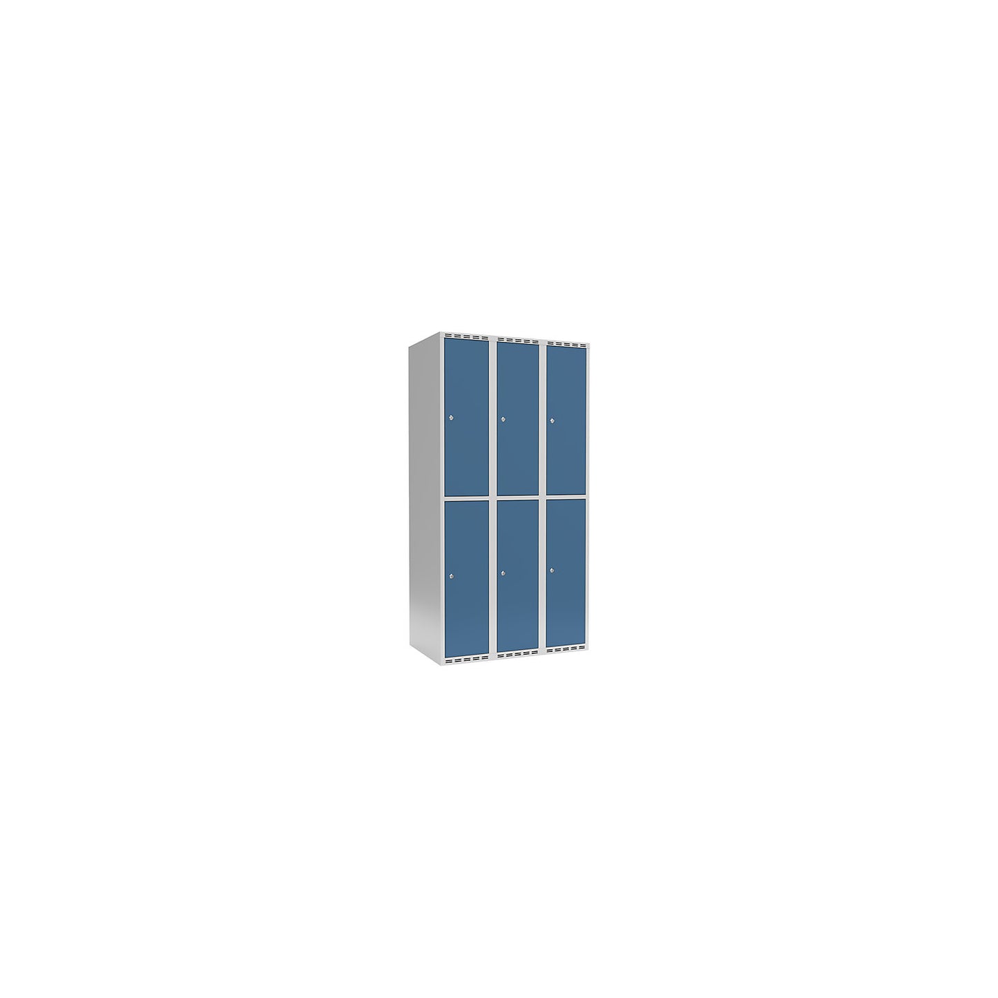 Fydor double deck clothes locker, 3 compartments, light grey / brilliant blue, W 900 mm, 3 compartments, flat roof shape, cylinder lock.