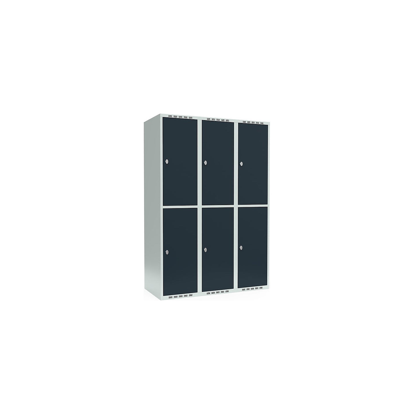 Fydor double deck clothes locker, 3 compartments, light grey / charcoal, W 1200 mm, 3 compartments, flat roof shape, padlock.