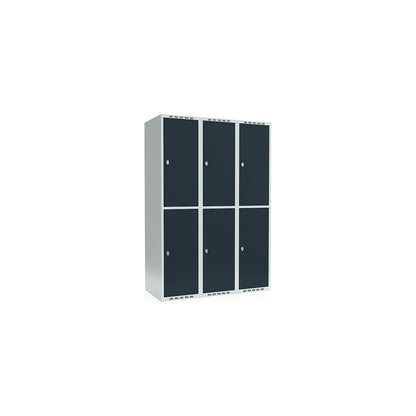 Fydor double deck clothes locker, 3 compartments, light grey / charcoal, W 1200 mm, 3 compartments, flat roof shape, padlock.