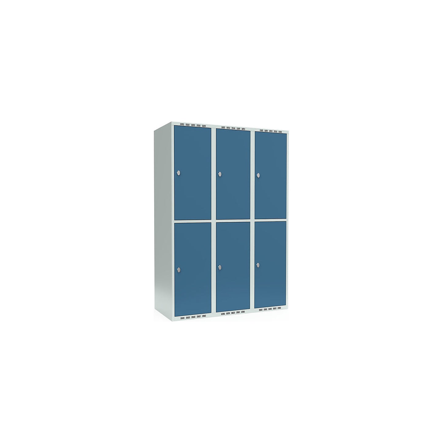 Fydor double deck clothes locker, 3 compartments, light grey / brilliant blue, W 1200 mm, 3 compartments, flat roof shape, padlock.