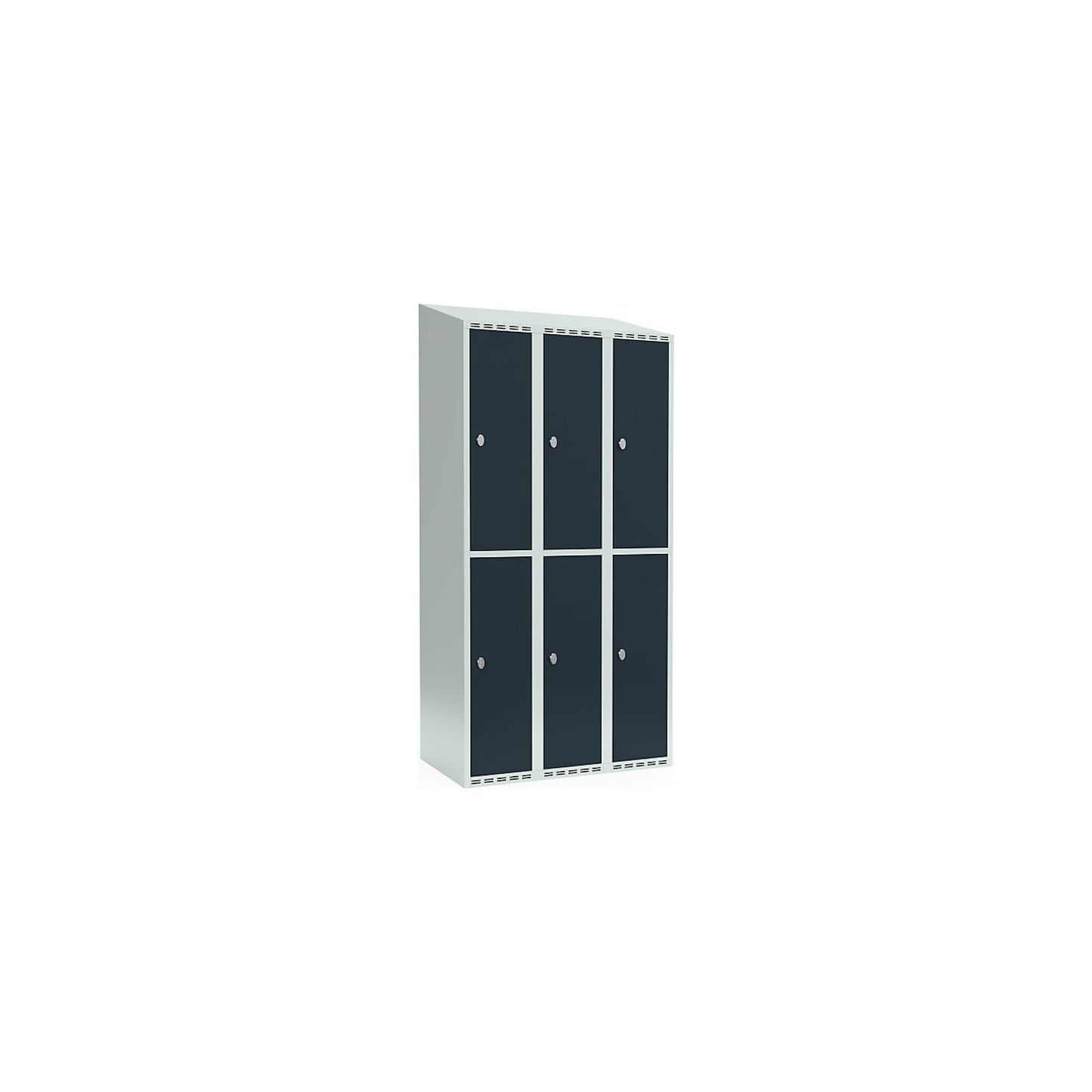 Fydor double deck clothes locker, 3 compartments, light grey / charcoal, W 900 mm, 3 compartments, sloping roof shape, padlock.