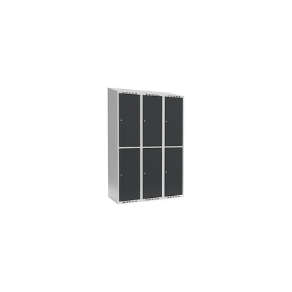 Fydor double deck clothes locker, 3 compartments, light grey / charcoal, W 1200 mm, 3 compartments, sloping roof shape, cylinder lock.