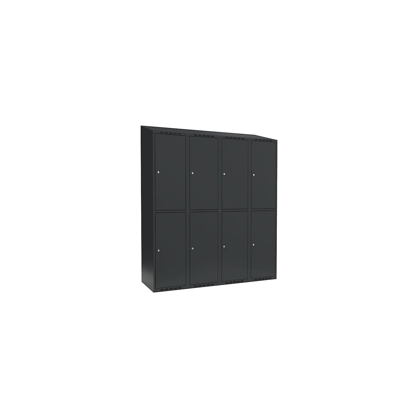 Fydor double deck clothes locker, 4 compartments, charcoal, W 1200 mm, 4 compartments, sloping roof shape, cylinder lock.