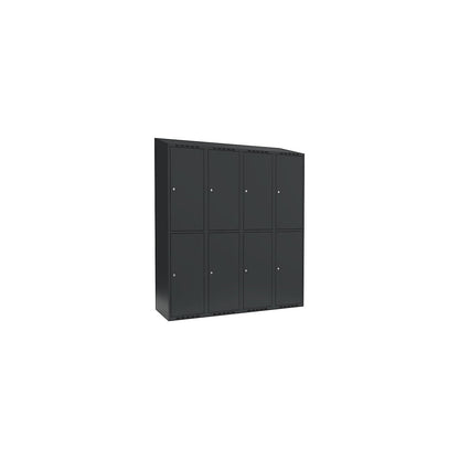 Fydor double deck clothes locker, 4 compartments, charcoal, W 1200 mm, 4 compartments, sloping roof shape, cylinder lock.