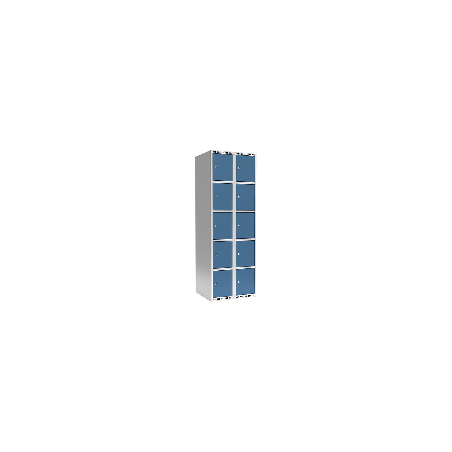 Fydor 5-fold compartment locker, 2 compartments, light grey / brilliant blue, W 600 mm, 2 compartments, flat roof shape, cylinder lock.