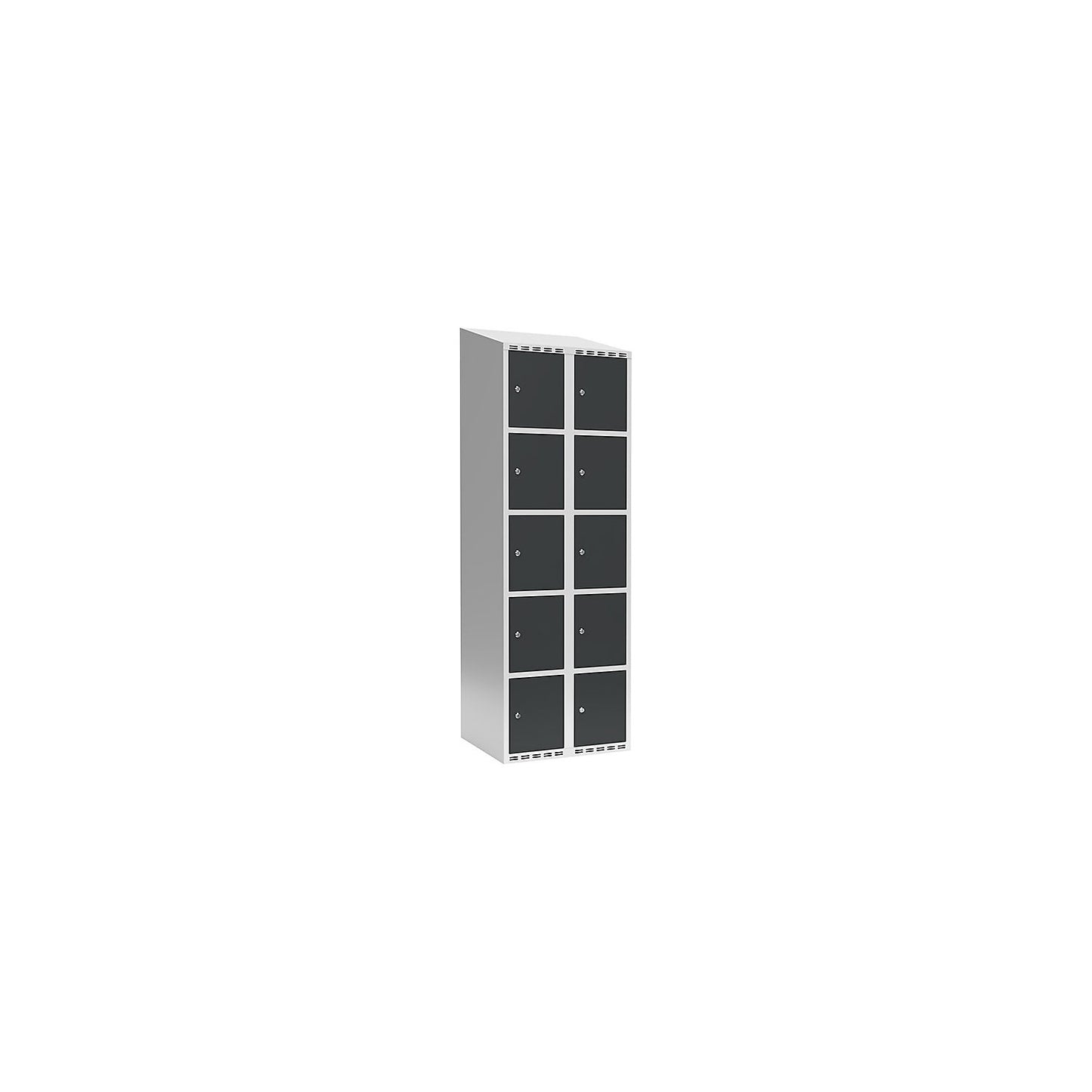 Fydor 5-fold compartment locker, 2 compartments, light grey / charcoal, W 600 mm, 2 compartments, sloping roof shape, cylinder lock.