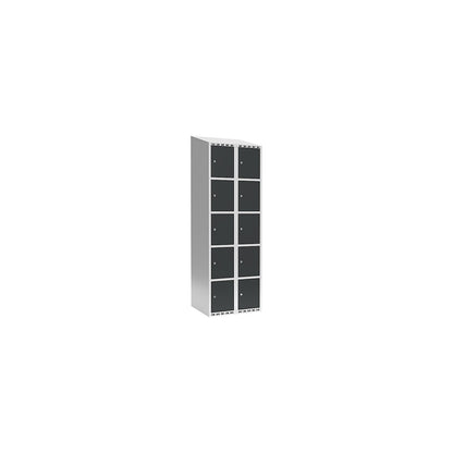 Fydor 5-fold compartment locker, 2 compartments, light grey / charcoal, W 600 mm, 2 compartments, sloping roof shape, cylinder lock.