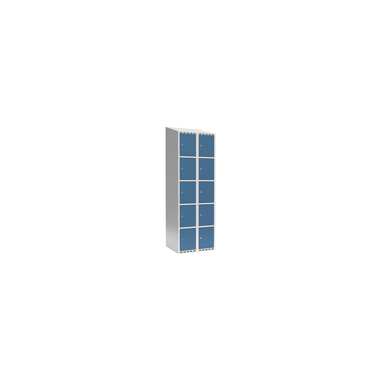 Fydor 5-fold compartment locker, 2 compartments, light grey / brilliant blue, W 600 mm, 2 compartments, sloping roof shape, cylinder lock.