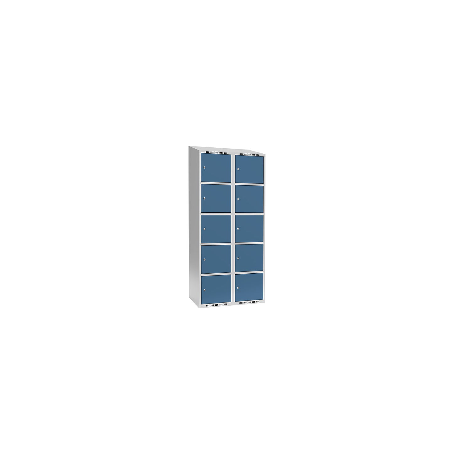 Fydor 5-fold compartment locker, 2 compartments, light grey / brilliant blue, W 800 mm, 2 compartments, sloping roof shape, cylinder lock.