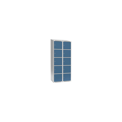 Fydor 5-fold compartment locker, 2 compartments, light grey / brilliant blue, W 800 mm, 2 compartments, sloping roof shape, cylinder lock.