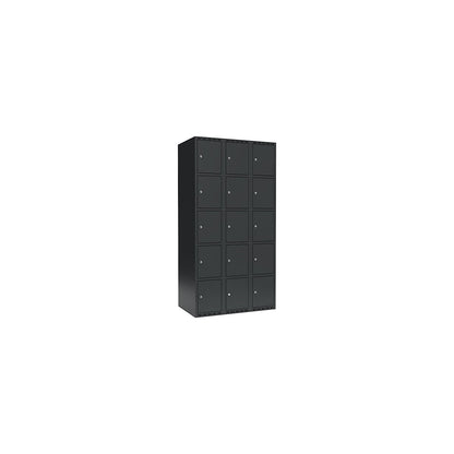 Fydor 5-fold compartment locker, 3 compartments, charcoal, W 900 mm, 3 compartments, flat roof shape, cylinder lock.