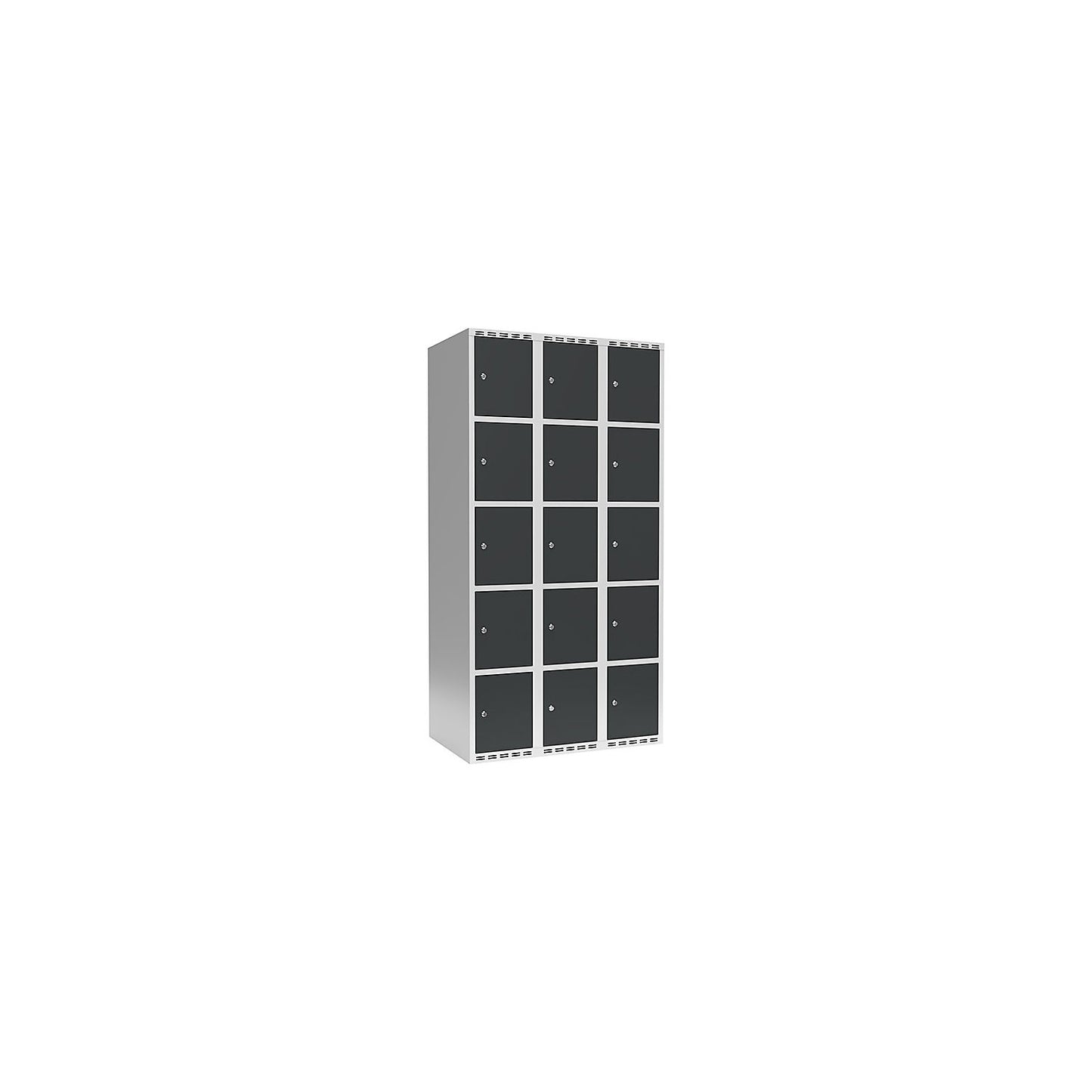 Fydor 5-fold compartment locker, 3 compartments, light grey / charcoal, W 900 mm, 3 compartments, flat roof shape, cylinder lock.