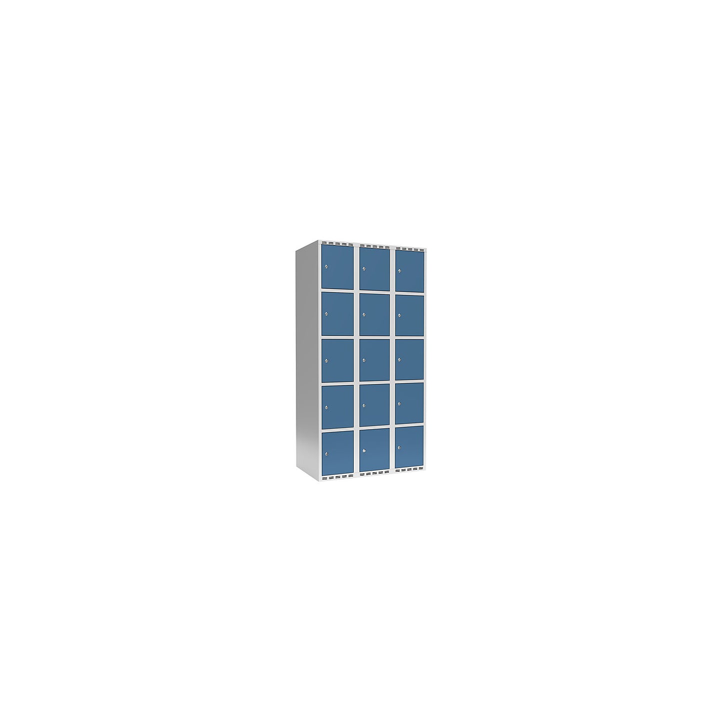 Fydor 5-fold compartment locker, 3 compartments, light grey / brilliant blue, W 900 mm, 3 compartments, flat roof shape, cylinder lock.