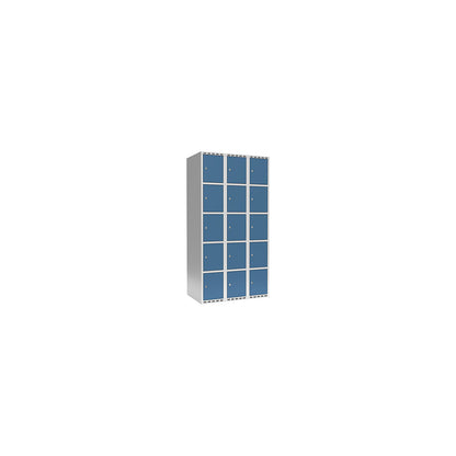 Fydor 5-fold compartment locker, 3 compartments, light grey / brilliant blue, W 900 mm, 3 compartments, flat roof shape, cylinder lock.