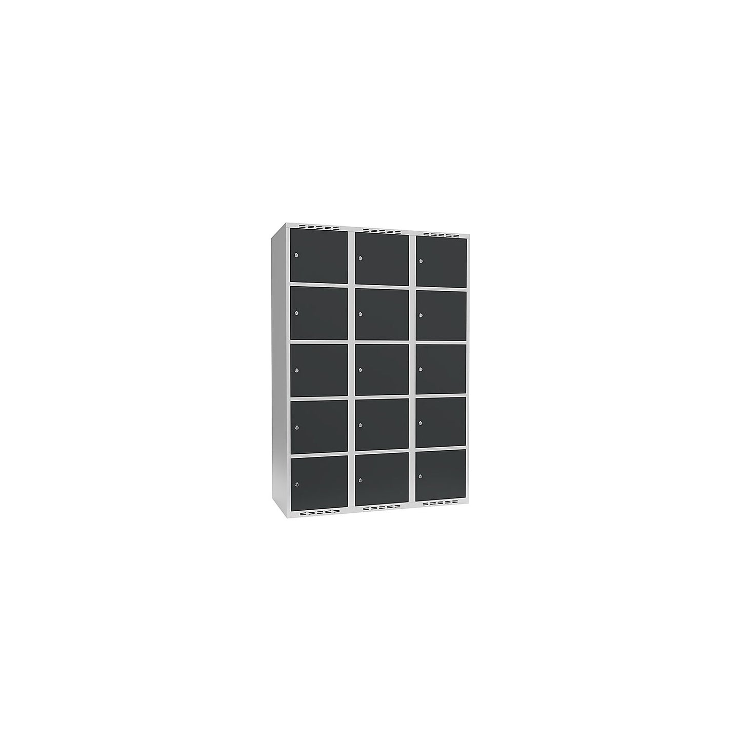 Fydor 5-fold compartment locker, 3 compartments, light grey / charcoal, W 1200 mm, 3 compartments, flat roof shape, cylinder lock.