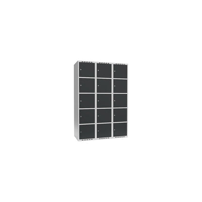 Fydor 5-fold compartment locker, 3 compartments, light grey / charcoal, W 1200 mm, 3 compartments, flat roof shape, cylinder lock.