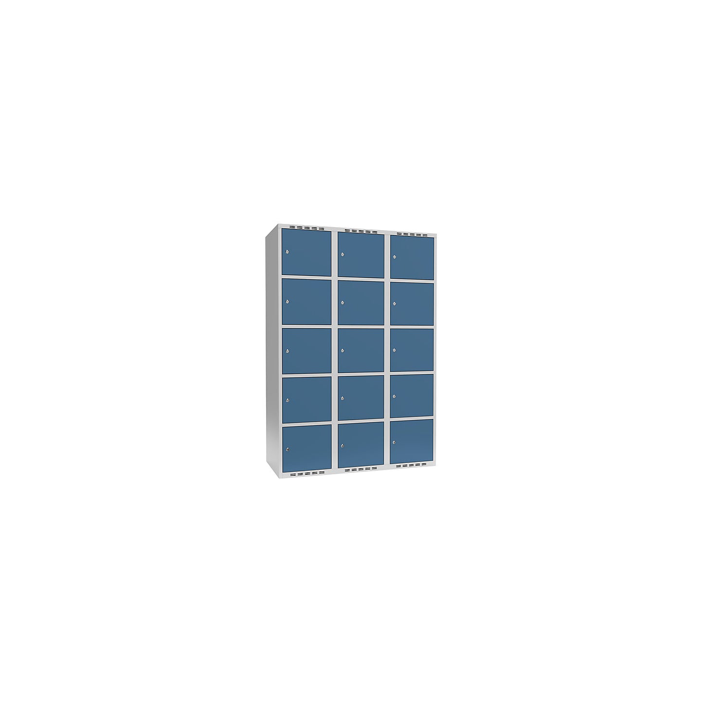 Fydor 5-fold compartment locker, 3 compartments, light grey / brilliant blue, W 1200 mm, 3 compartments, flat roof shape, cylinder lock.