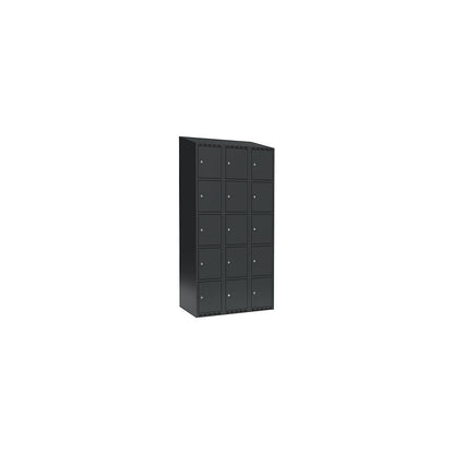 Fydor 5-fold compartment locker, 3 compartments, charcoal, W 900 mm, 3 compartments, sloping roof shape, cylinder lock.