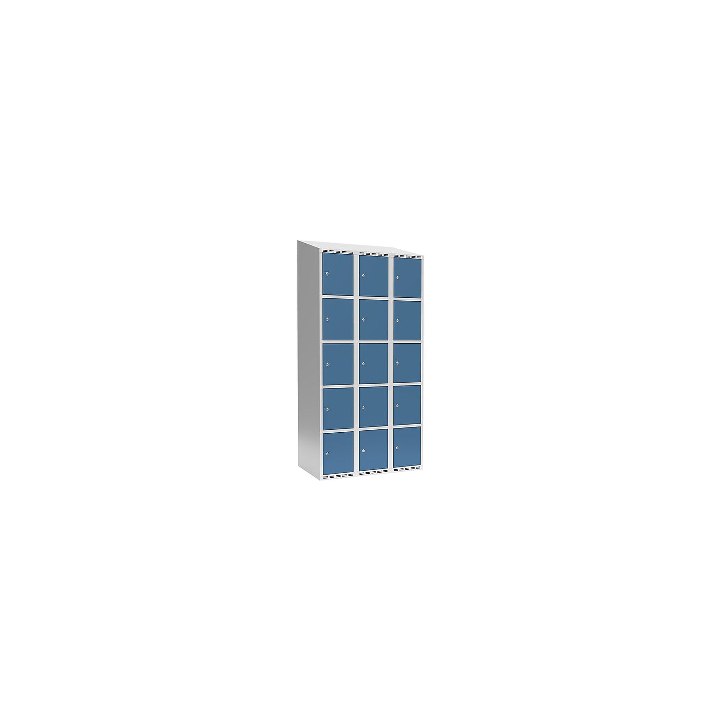 Fydor 5-fold compartment locker, 3 compartments, light grey / brilliant blue, W 900 mm, 3 compartments, sloping roof shape, cylinder lock.