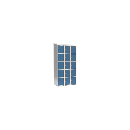 Fydor 5-fold compartment locker, 3 compartments, light grey / brilliant blue, W 900 mm, 3 compartments, sloping roof shape, cylinder lock.